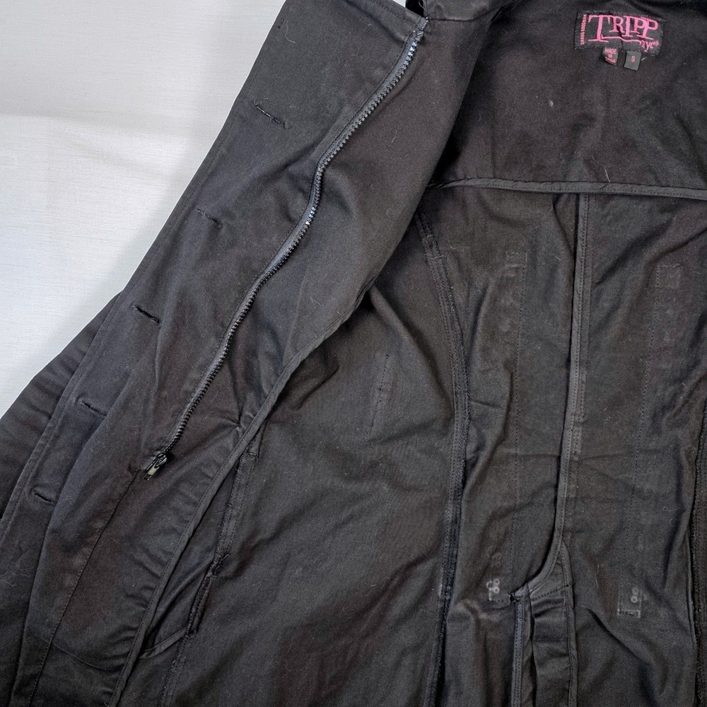 Tripp NYC Trench Coat Womens Small Black Corset Lace Up Goth Punk Vintage Pink - Picture 10 of 16